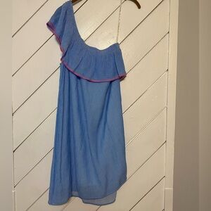 Lilly Pulitzer Blue One Shoulder Dress with Pink Trim